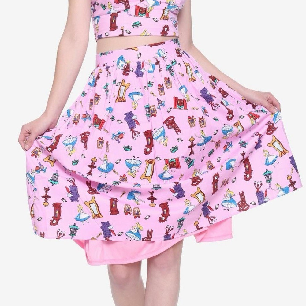 Disney Alice In Wonderland Retro Skirt Womens Medium Pink Princess Dainty Hippie